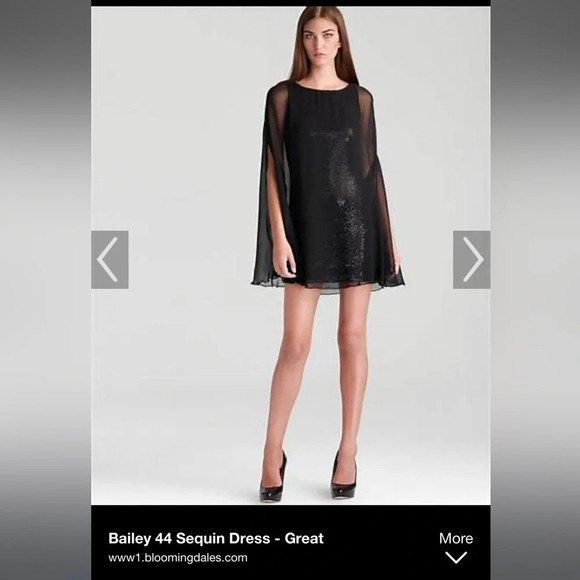 Bailey 44 sheer black Sequined Cocktail Dress With cape size medium NWT prom - Picture 1 of 16